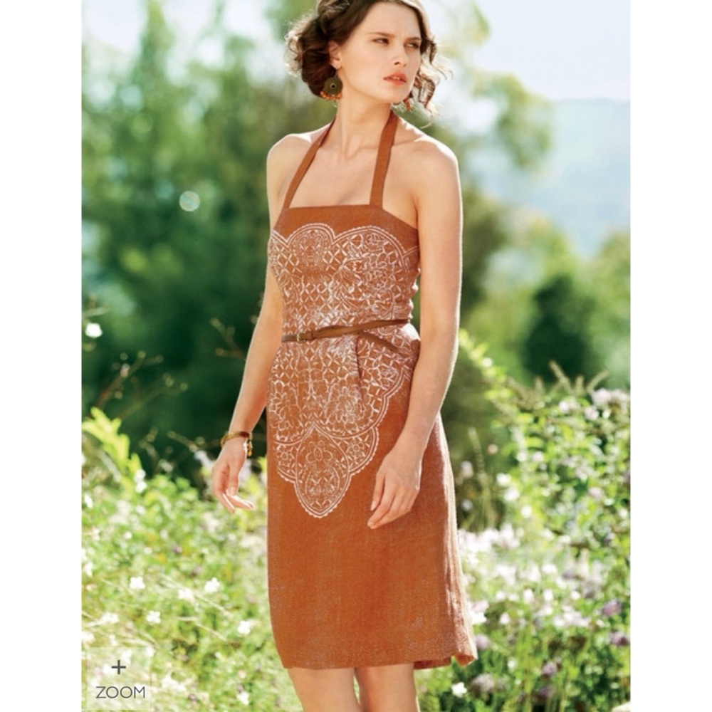 Peruvian Connection Dress 10 Sheath Linen Pockets Convertible Burnt Orange